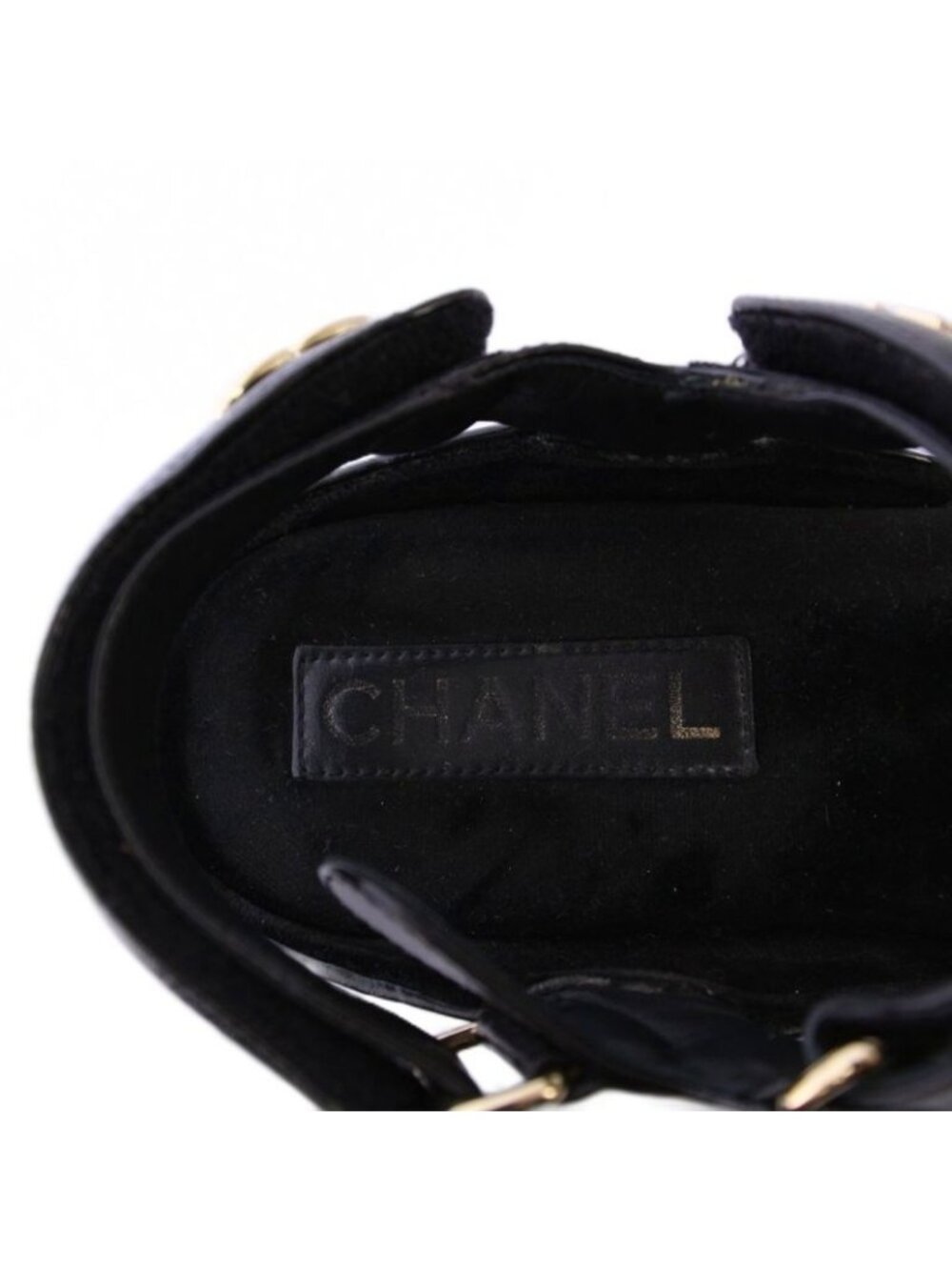 Chanel Sandals Shiny Calfskin Coco Mark Quilted Leather 38 C Black KH - Picture 7 of 9